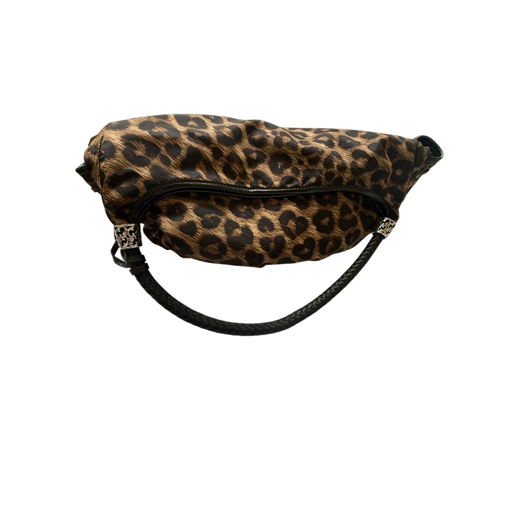 VTG Brighton Leopard Print Nylon Hobo Bag Braided Leather Handle Silver Y2K - Picture 6 of 16